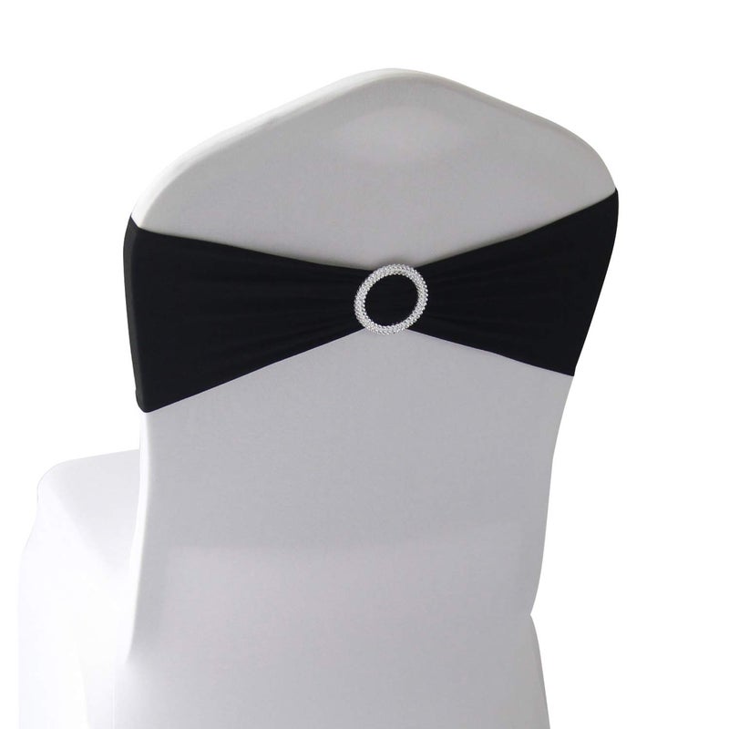 WELMATCH Black Spandex Chair Bands Sashes - 50 pcs Wedding Banquet Party Event Decoration Chair Bows Ties (Black, 50 pcs) - Image 1